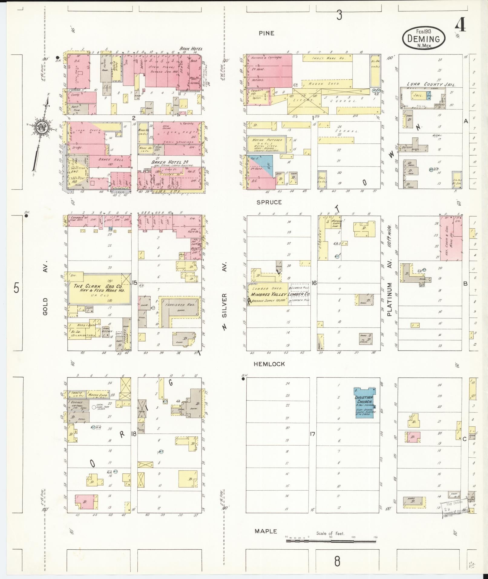 Sanborn Fire Insurance Map from Deming, Luna County, New Mexico (1913), Sheet #0004 - Historic Sanborn Fire Insurance Map Print, vintage old map wall art, antique decor, genealogy gift, New Mexico New Mexico map