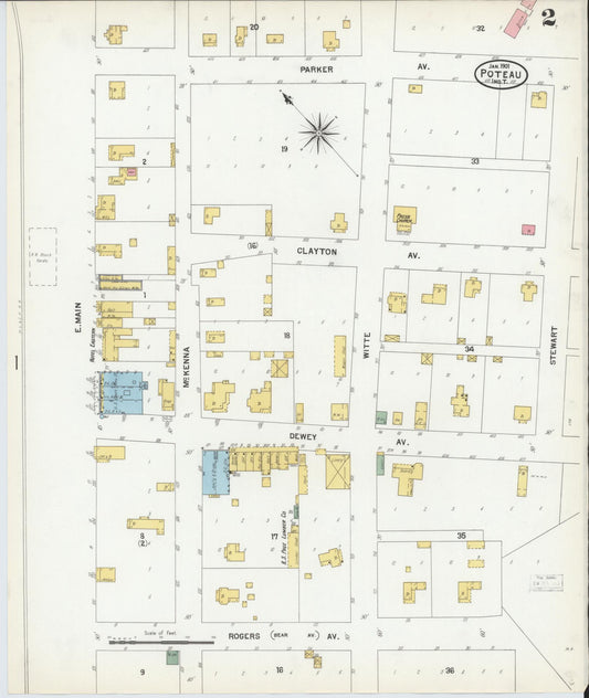 Sanborn Fire Insurance Map from Poteau, Le Flore County, Oklahoma (1901), Sheet #0002 - Historic Sanborn Fire Insurance Map Print, vintage old map wall art, antique decor, genealogy gift, Oklahoma Oklahoma map