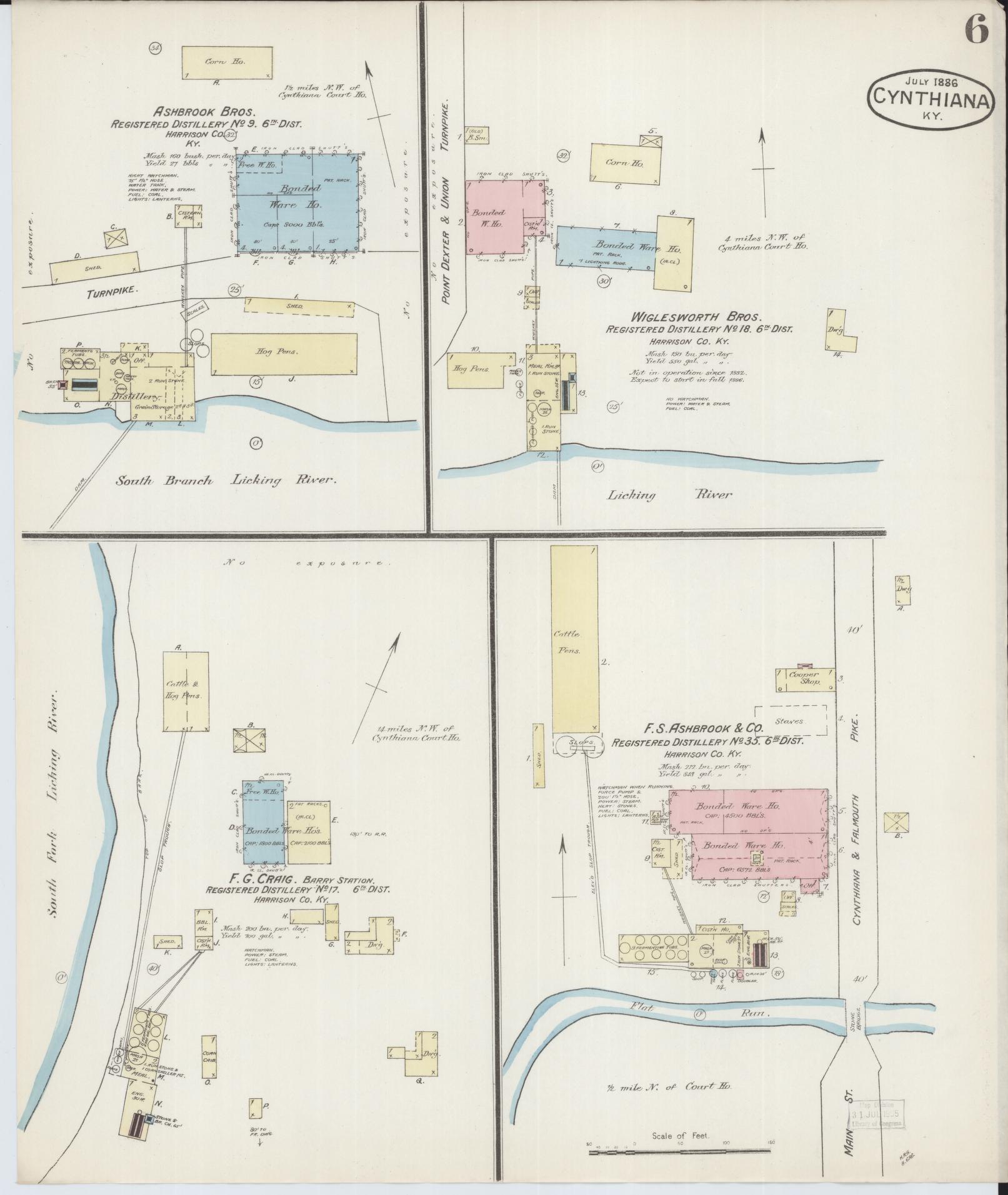 Sanborn Fire Insurance Map from Cynthiana, Harrison County, Kentucky (1886), Sheet #0006 - Historic Sanborn Fire Insurance Map Print, vintage old map wall art, antique decor, genealogy gift, Kentucky Kentucky map