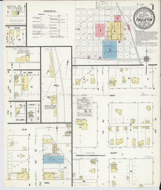 Sanborn Fire Insurance Map from Faulkton, Faulk County, South Dakota (1912), Sheet #0001 - Historic Sanborn Fire Insurance Map Print, vintage old map wall art, antique decor, genealogy gift, South Dakota South Dakota map