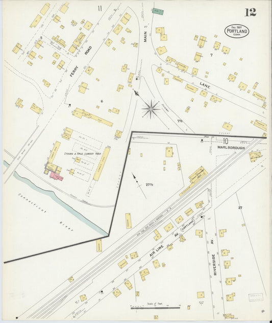 Sanborn Fire Insurance Map from Portland, Middlesex County, Connecticut (1907), Sheet #0012 - Historic Sanborn Fire Insurance Map Print, vintage old map wall art, antique decor, genealogy gift, Connecticut Connecticut map