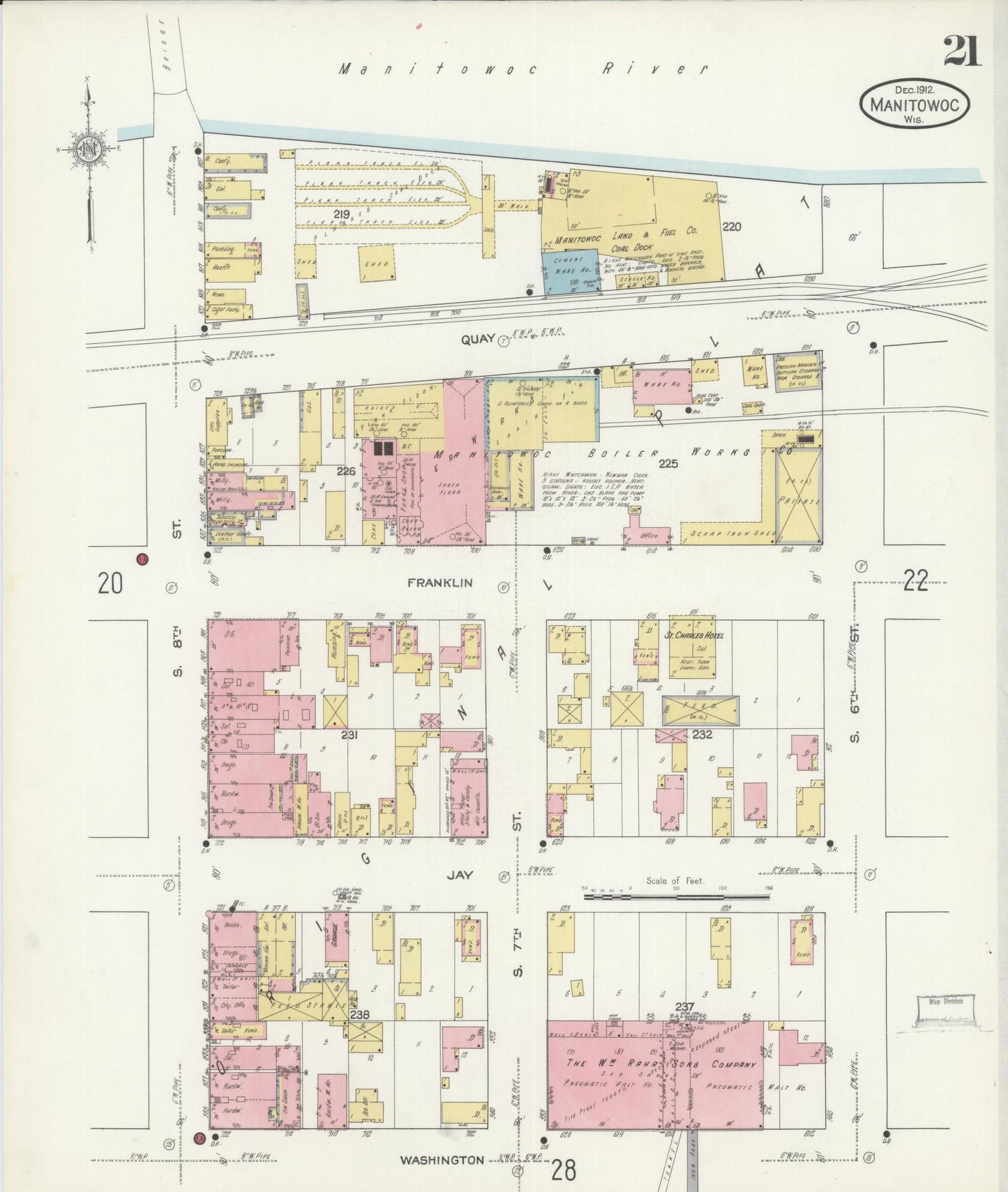 Sanborn Fire Insurance Map from Manitowoc, Manitowoc County, Wisconsin (1912), Sheet #0021 - Complete Map Set gallery image, historic Sanborn map, vintage wall art, Wisconsin Wisconsin