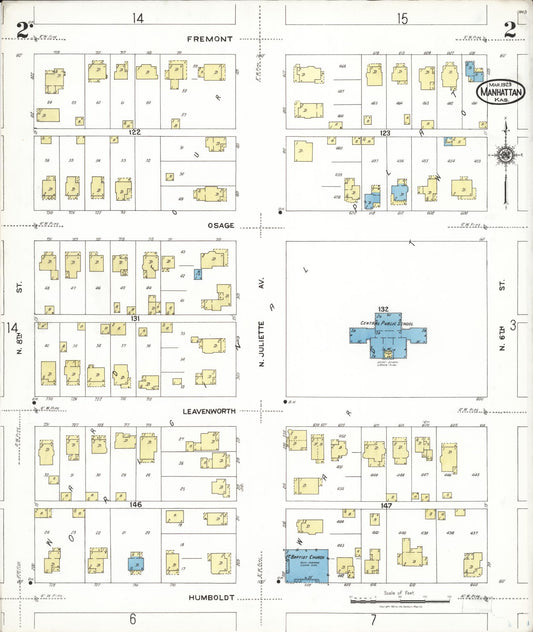 Sanborn Fire Insurance Map from Manhattan, Riley County, Kansas (1923), Sheet #0002 - Historic Sanborn Fire Insurance Map Print, vintage old map wall art, antique decor, genealogy gift, Kansas Kansas map