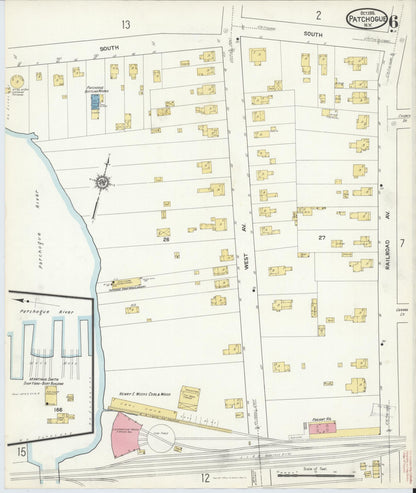 Sanborn Fire Insurance Map from Patchogue, Suffolk County, New York (1916), Sheet #0006 - Historic Sanborn Fire Insurance Map Print, vintage old map wall art, antique decor, genealogy gift, New York New York map