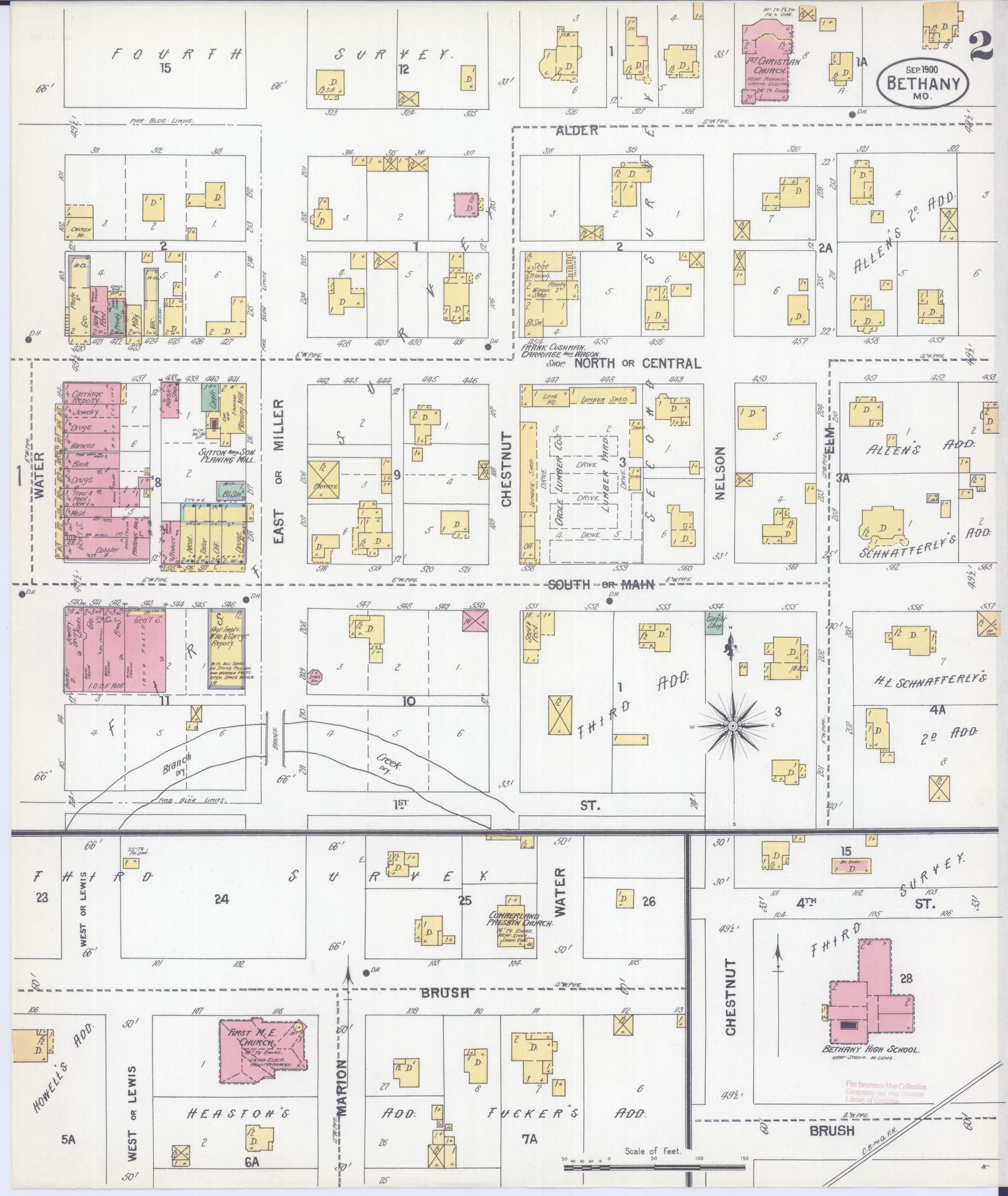 Sanborn Fire Insurance Map from Bethany, Harrison County, Missouri (1900), Sheet #0002 - Complete Map Set gallery image, historic Sanborn map, vintage wall art, Missouri Missouri