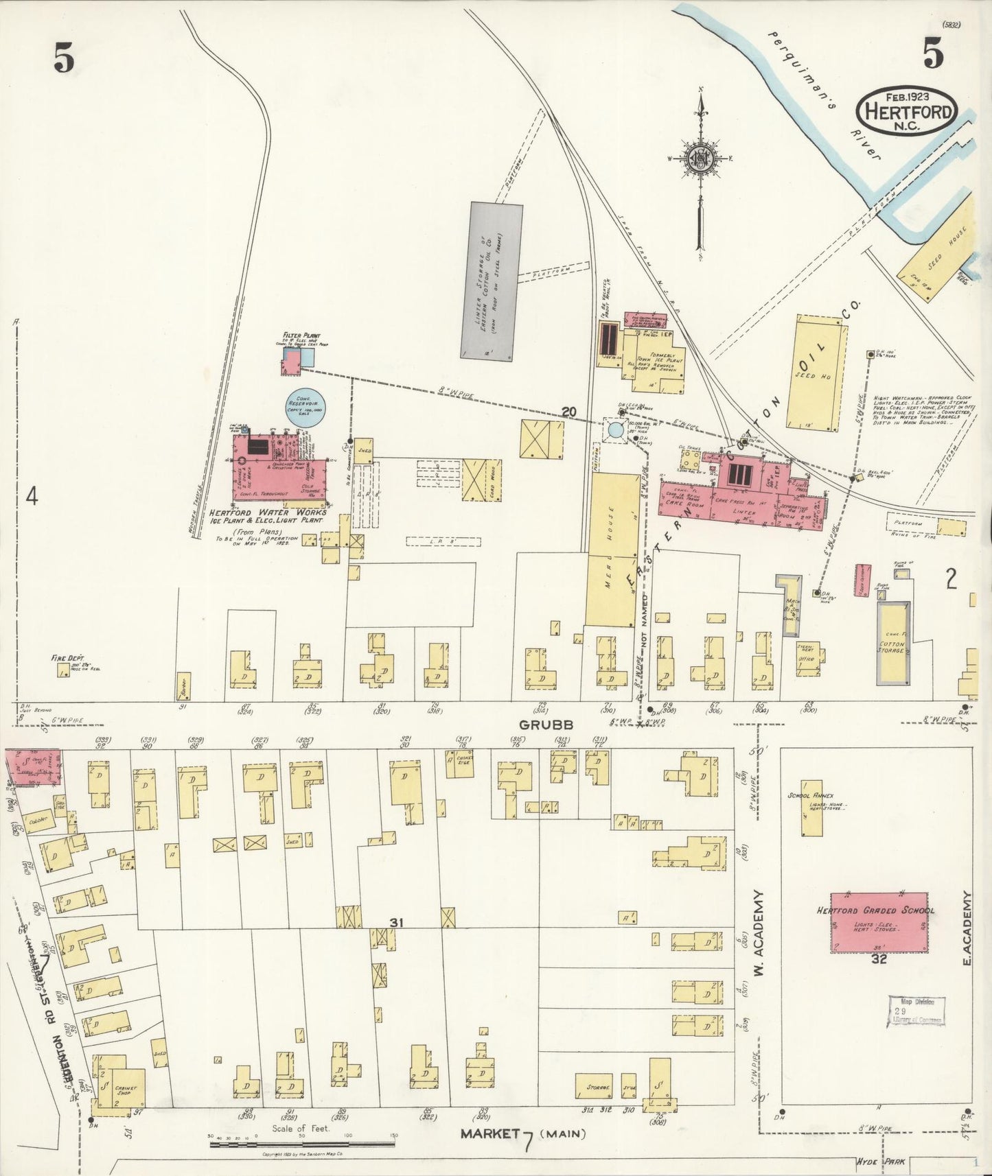 Sanborn Fire Insurance Map from Hertford, Perquimans County, North Carolina (1923), Sheet #0005 - Complete Map Set gallery image, historic Sanborn map, vintage wall art, North Carolina North Carolina