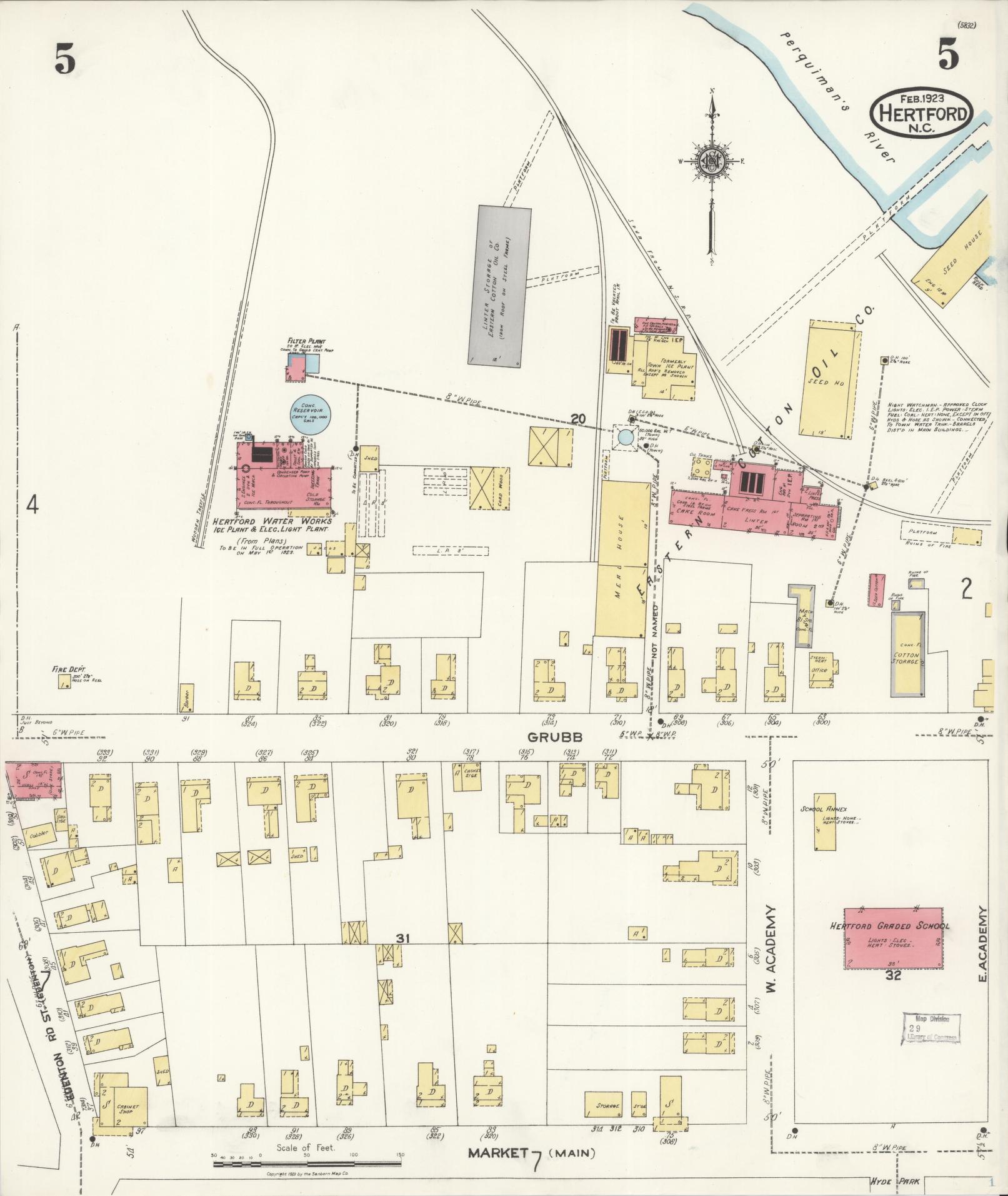 Sanborn Fire Insurance Map from Hertford, Perquimans County, North Carolina (1923), Sheet #0005 - Complete Map Set gallery image, historic Sanborn map, vintage wall art, North Carolina North Carolina