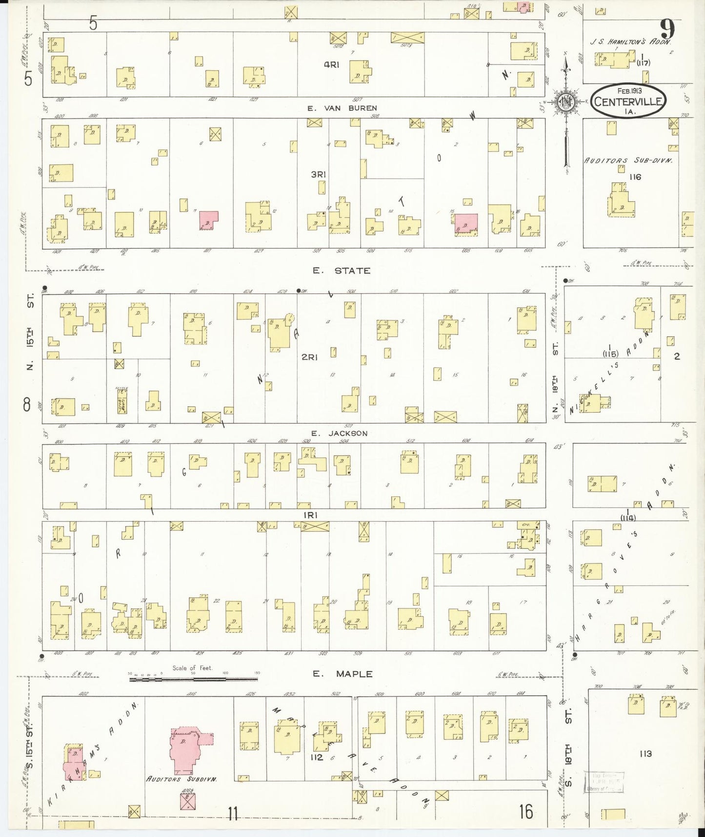 Sanborn Fire Insurance Map from Centerville, Appanoose County, Iowa (1913), Sheet #0009 - Historic Sanborn Fire Insurance Map Print, vintage old map wall art