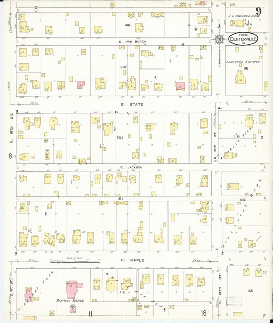 Sanborn Fire Insurance Map from Centerville, Appanoose County, Iowa (1913), Sheet #0009 - Historic Sanborn Fire Insurance Map Print, vintage old map wall art