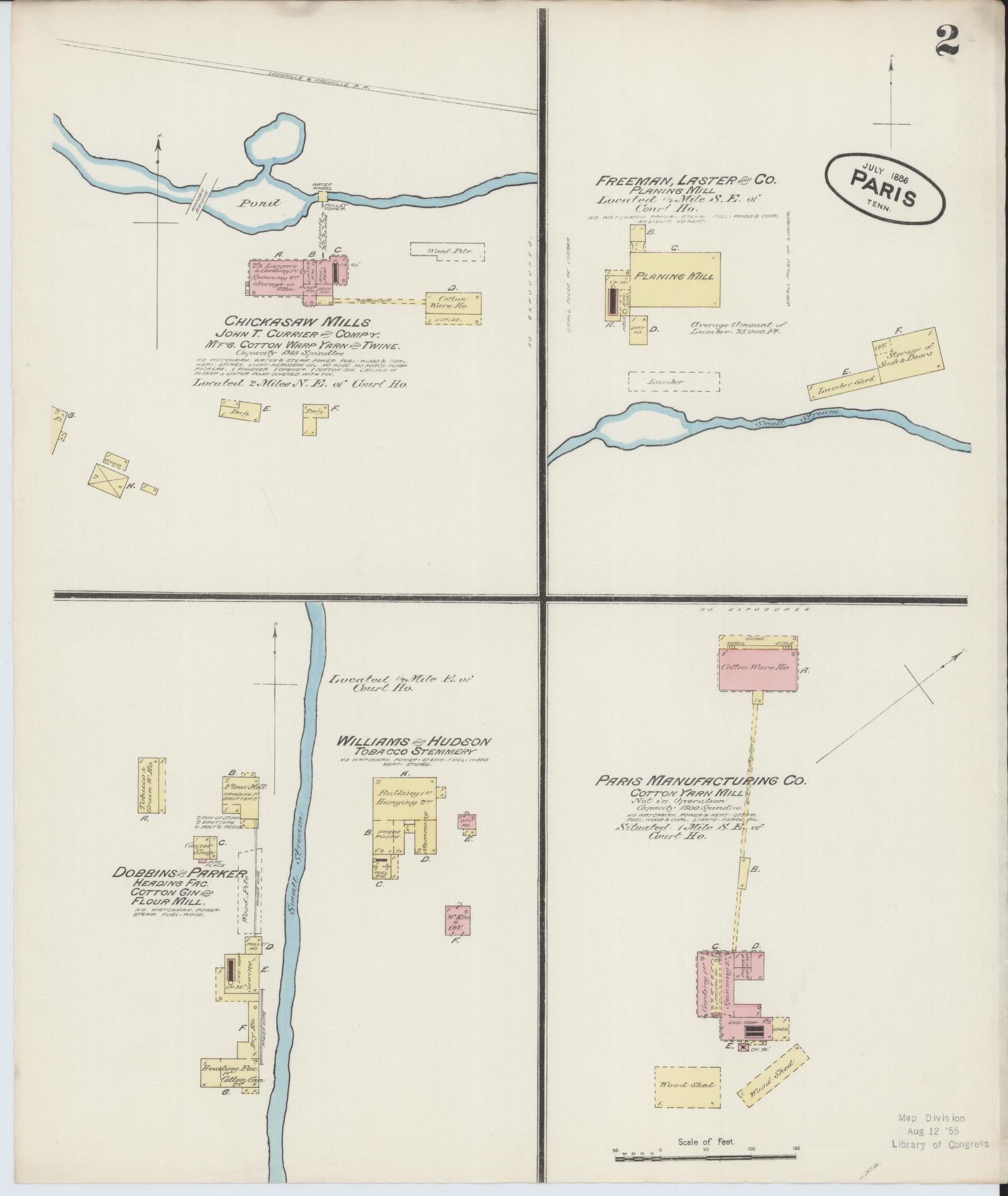 Sanborn Fire Insurance Map from Paris, Henry County, Tennessee (1886), Sheet #0002 - Historic Sanborn Fire Insurance Map Print, vintage old map wall art, antique decor, genealogy gift, Tennessee Tennessee map