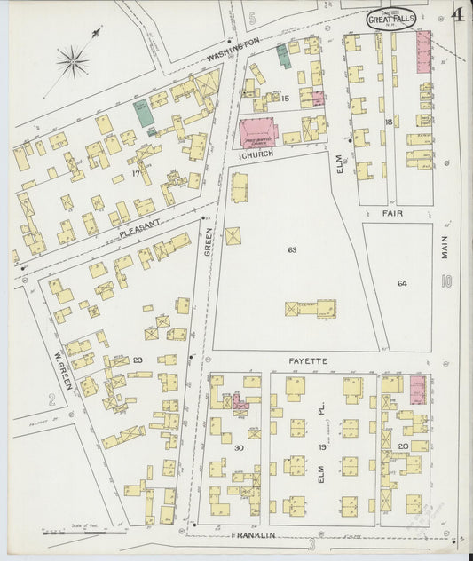 Sanborn Fire Insurance Map from Great Falls, Strafford County, New Hampshire (1893), Sheet #0004 - Historic Sanborn Fire Insurance Map Print, vintage old map wall art, antique decor, genealogy gift, New Hampshire New Hampshire map