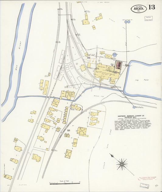 Sanborn Fire Insurance Map from Arcata, Humboldt County, California (1908), Sheet #0013 - Historic Sanborn Fire Insurance Map Print, vintage old map wall art, antique decor, genealogy gift, California California map