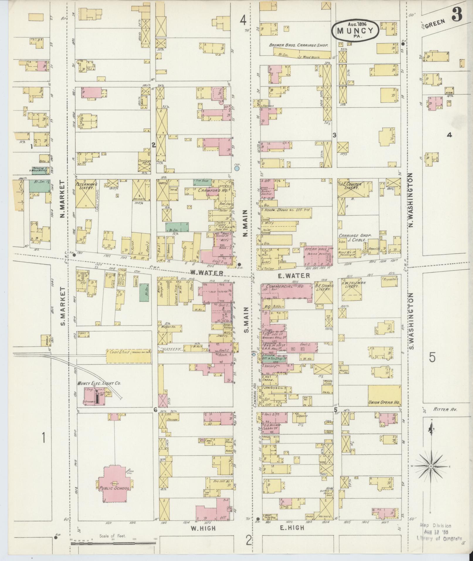 Sanborn Fire Insurance Map from Muncy, Lycoming County, Pennsylvania (1896), Sheet #0003 - Complete Map Set gallery image, historic Sanborn map, vintage wall art, Pennsylvania Pennsylvania
