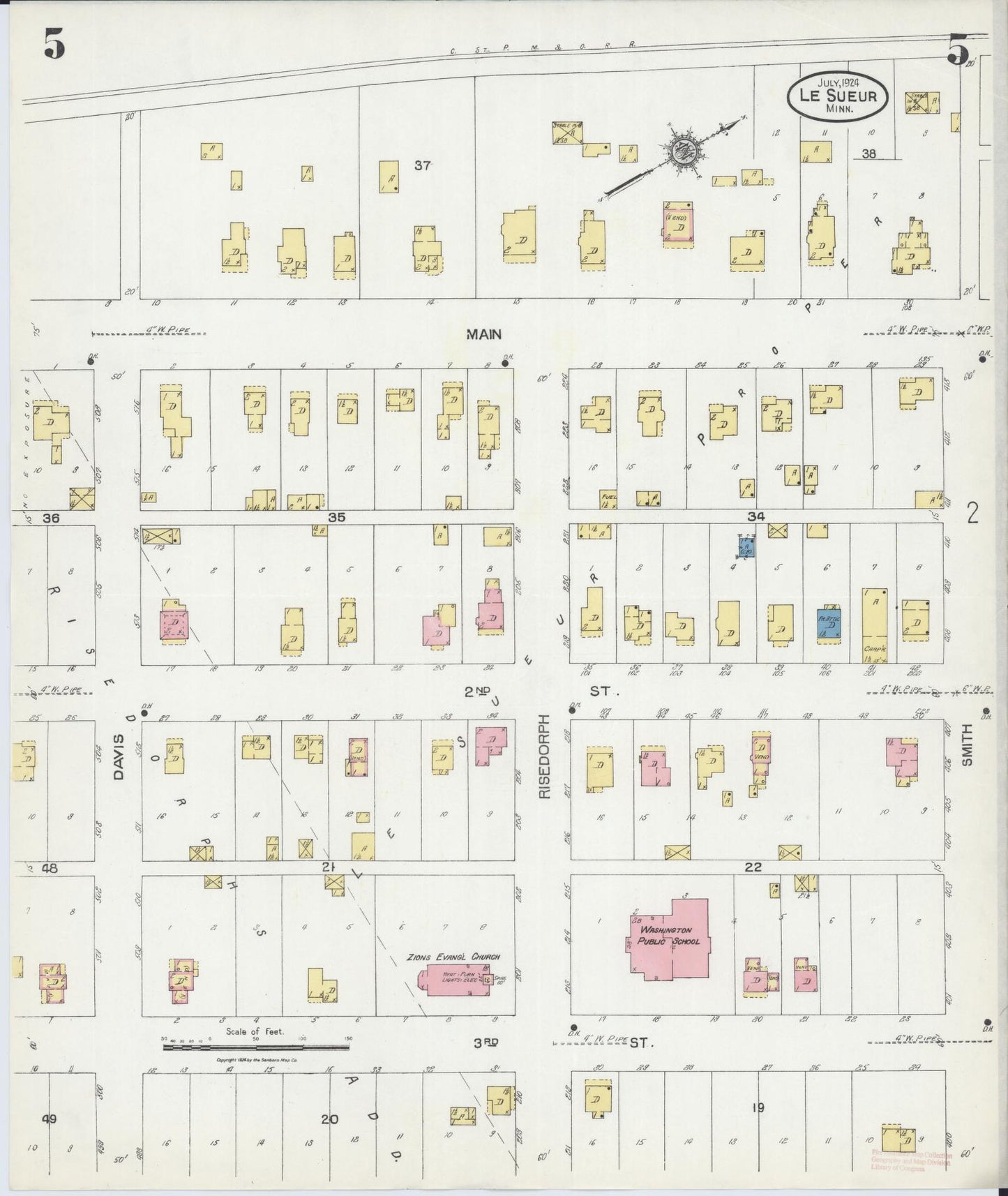 Sanborn Fire Insurance Map from Le Sueur, Le Sueur County, Minnesota (1924), Sheet #0005 - Historic Sanborn Fire Insurance Map Print, vintage old map wall art, antique decor, genealogy gift, Minnesota Minnesota map