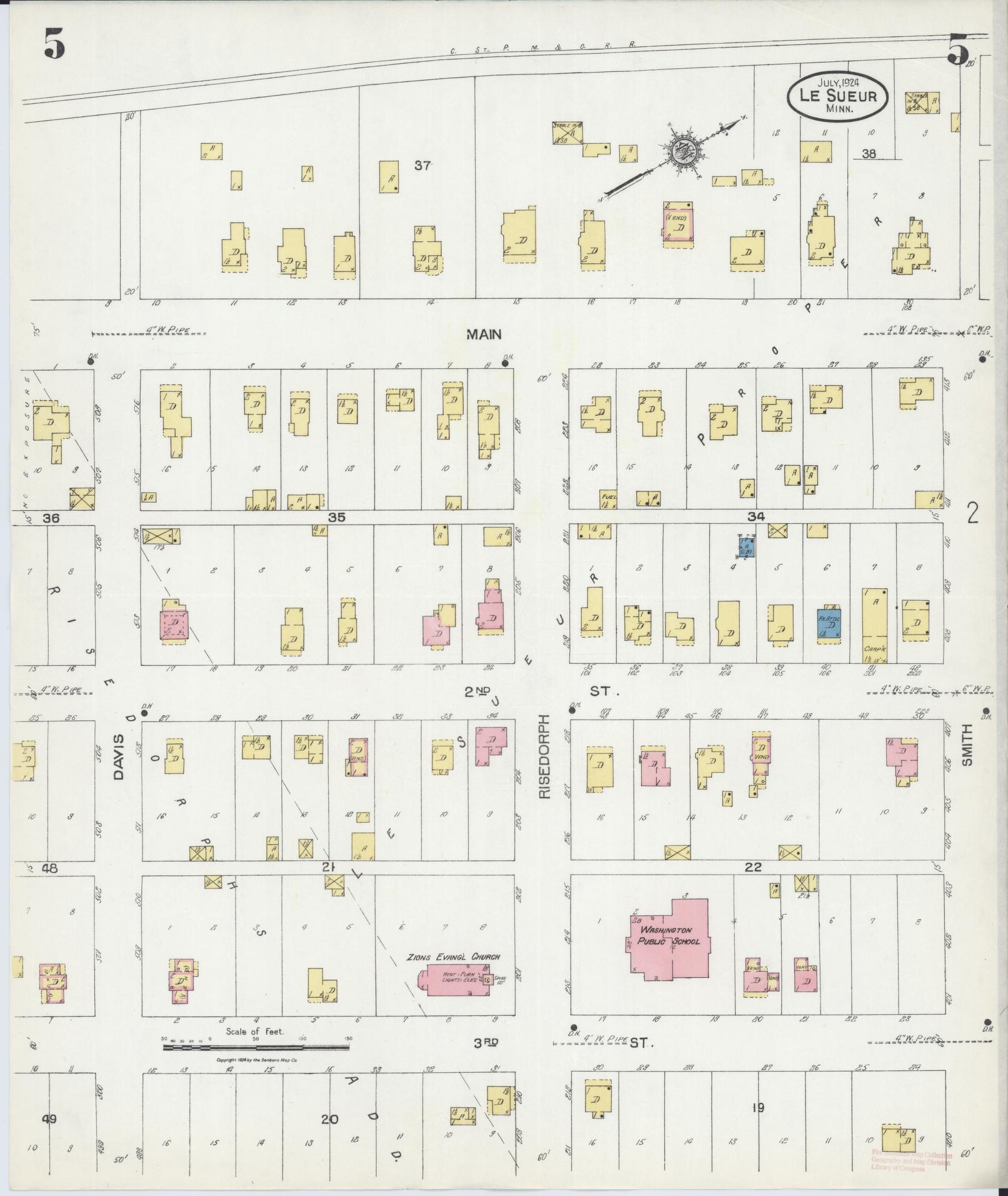 Sanborn Fire Insurance Map from Le Sueur, Le Sueur County, Minnesota (1924), Sheet #0005 - Historic Sanborn Fire Insurance Map Print, vintage old map wall art, antique decor, genealogy gift, Minnesota Minnesota map