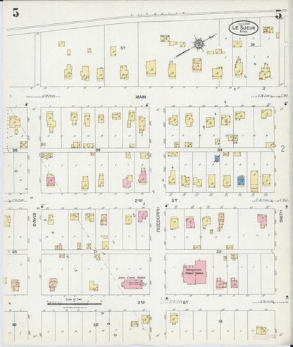 Sanborn Fire Insurance Map from Le Sueur, Le Sueur County, Minnesota (1924), Sheet #0005 - Historic Sanborn Fire Insurance Map Print, vintage old map wall art, antique decor, genealogy gift, Minnesota Minnesota map