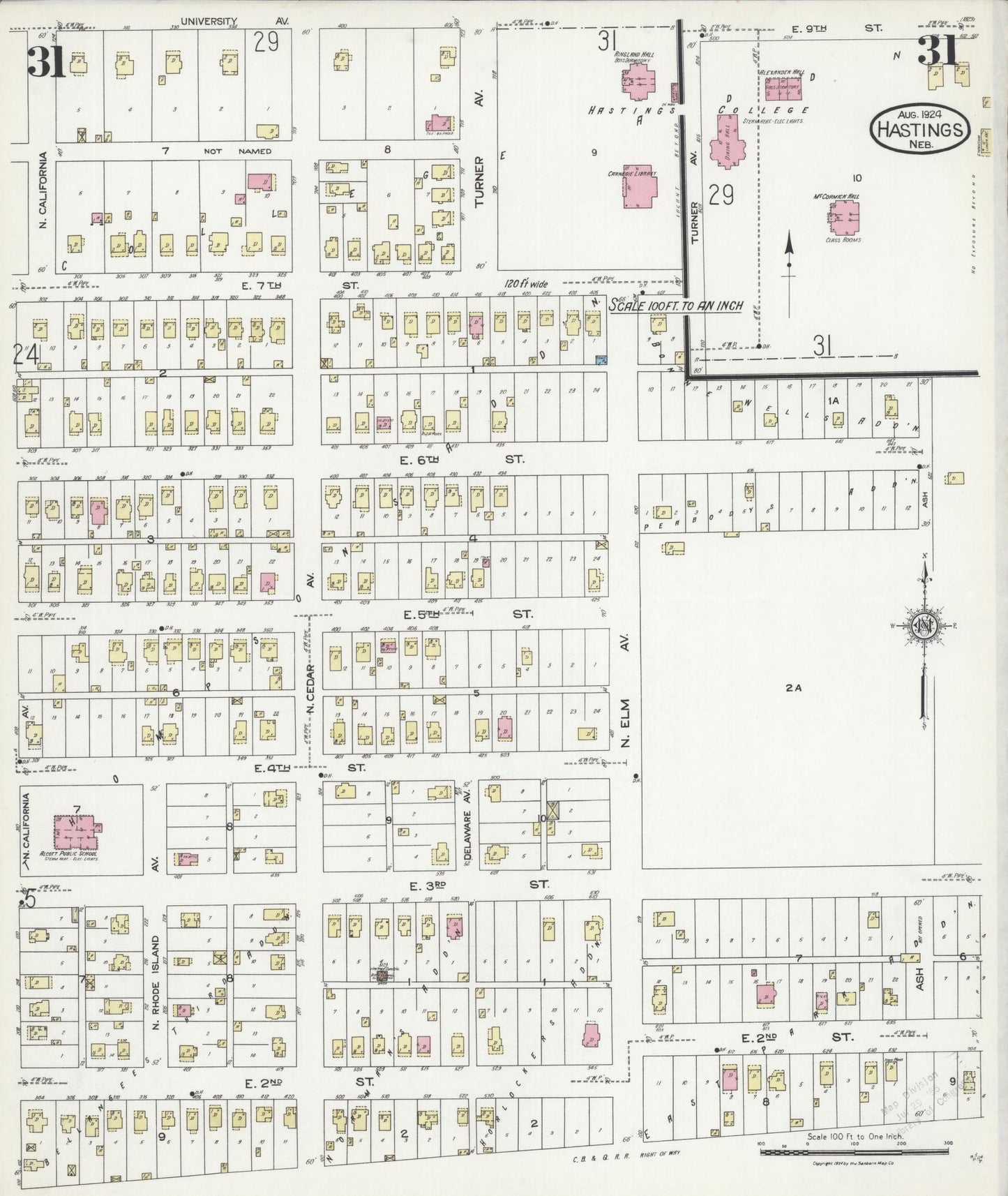 Sanborn Fire Insurance Map from Hastings, Adams County, Nebraska (1924), Sheet #0031 - Complete Map Set gallery image, historic Sanborn map, vintage wall art, Nebraska Nebraska