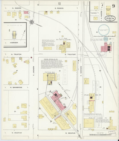 Sanborn Fire Insurance Map from Dublin, Laurens County, Georgia (1913), Sheet #0009 - Complete Map Set gallery image, historic Sanborn map, vintage wall art, Georgia Georgia