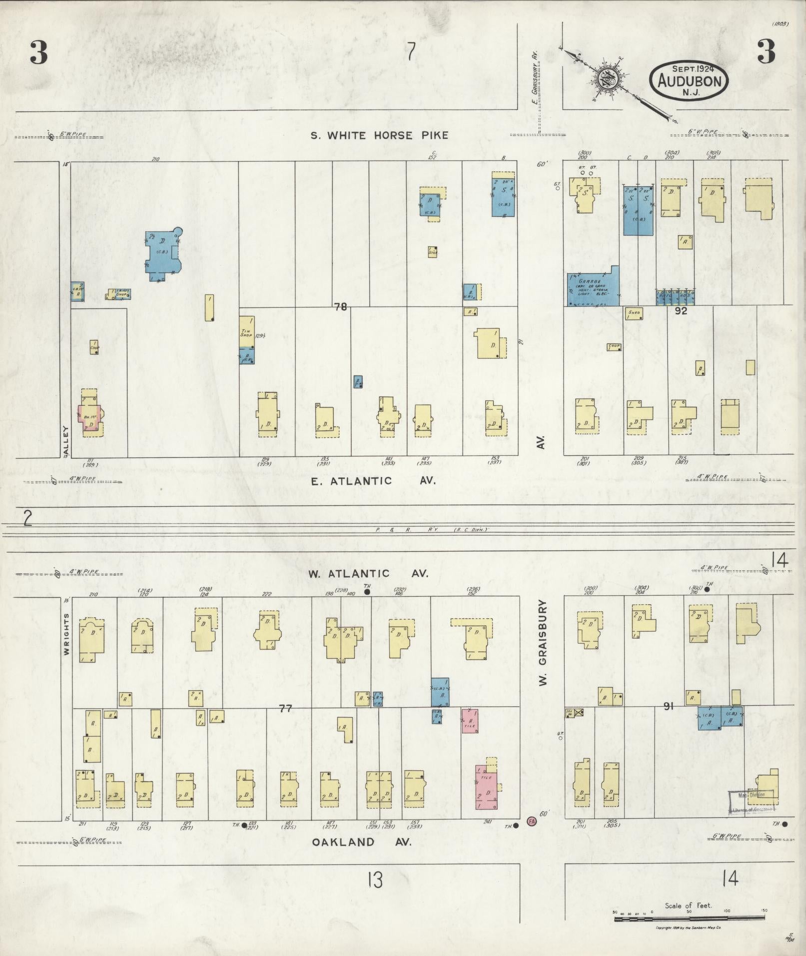 Sanborn Fire Insurance Map from Audubon, Camden County, New Jersey (1924), Sheet #0003 - Historic Sanborn Fire Insurance Map Print, vintage old map wall art, antique decor, genealogy gift, New Jersey New Jersey map