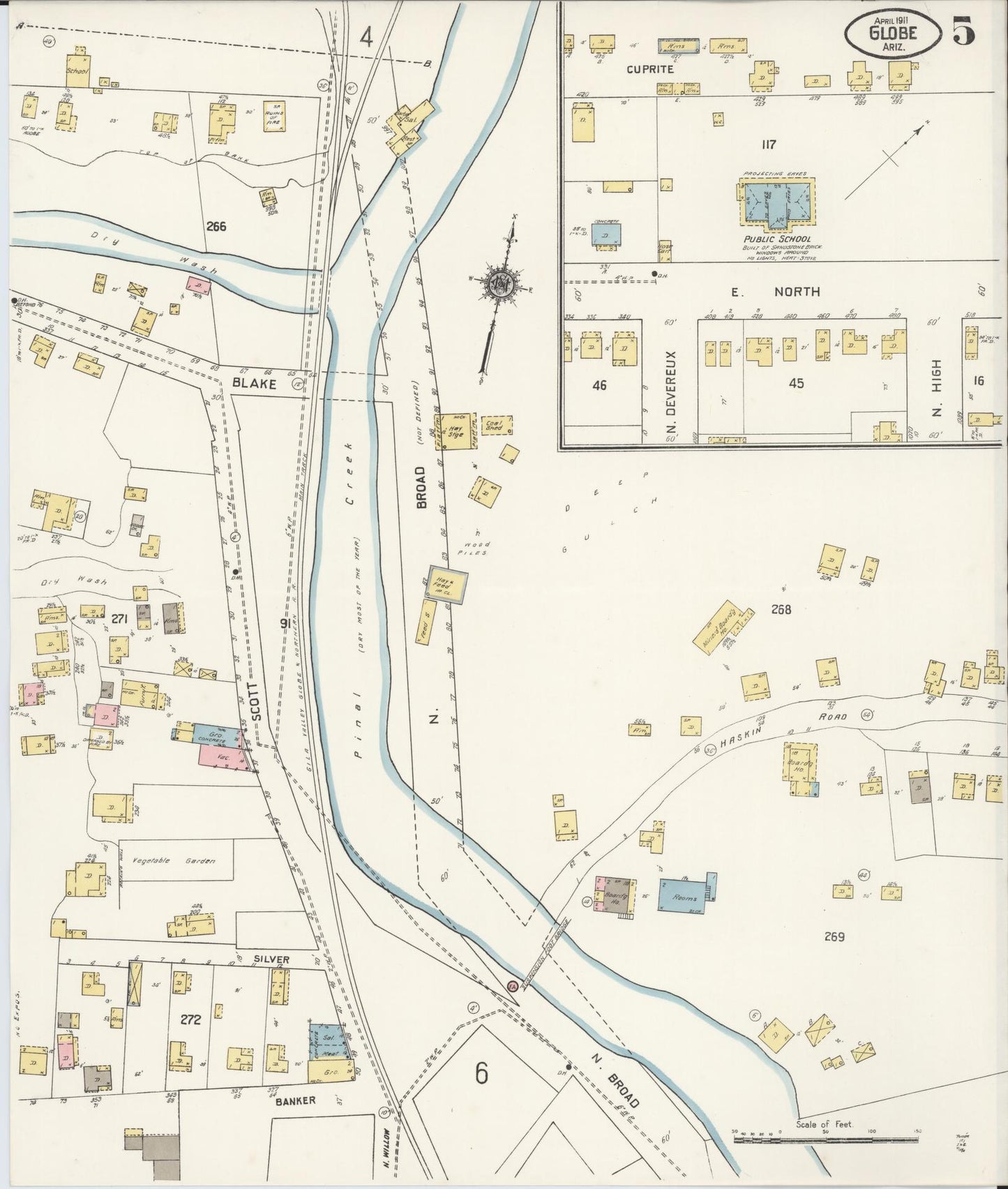 Sanborn Fire Insurance Map from Globe, Gila County, Arizona (1911), Sheet #0005 - Complete Map Set gallery image, historic Sanborn map, vintage wall art, Arizona Arizona