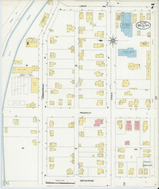 Sanborn Fire Insurance Map from Medina, Orleans County, New York (1904), Sheet #0007 - Historic Sanborn Fire Insurance Map Print, vintage old map wall art, antique decor, genealogy gift, New York New York map