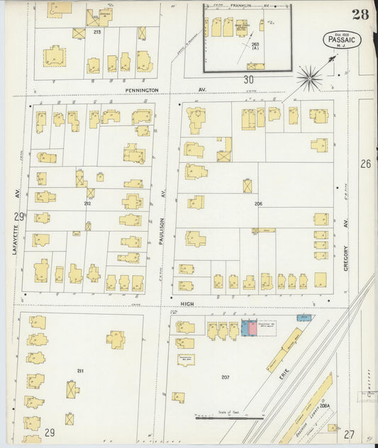 Sanborn Fire Insurance Map from Passaic, Passaic County, New Jersey (1903), Sheet #0028 - Historic Sanborn Fire Insurance Map Print, vintage old map wall art, antique decor, genealogy gift, New Jersey New Jersey map