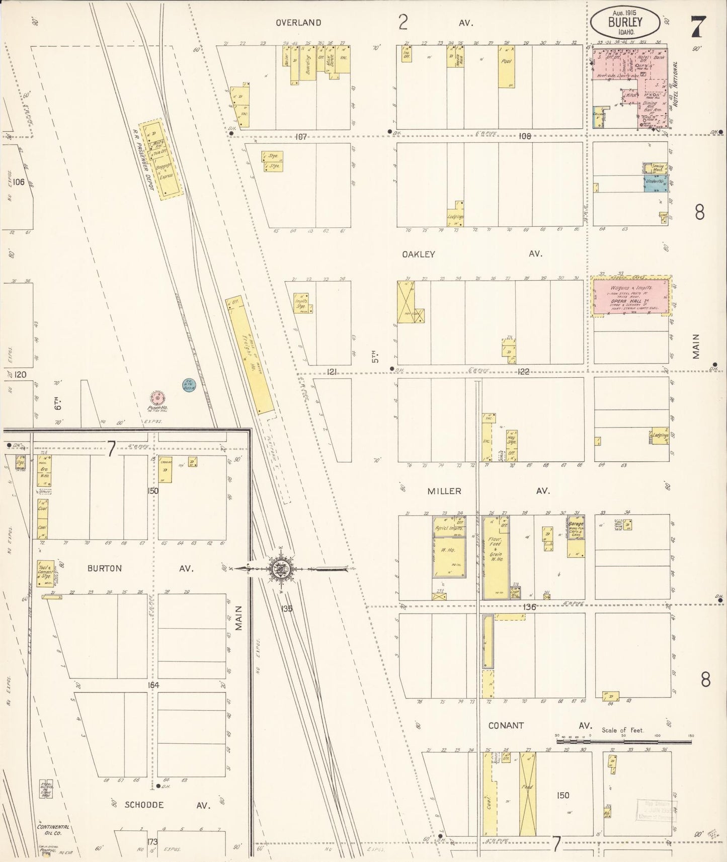 Sanborn Fire Insurance Map from Burley, Cassia County, Idaho (1915), Sheet #0007 - Historic Sanborn Fire Insurance Map Print, vintage old map wall art, antique decor, genealogy gift, Idaho Idaho map