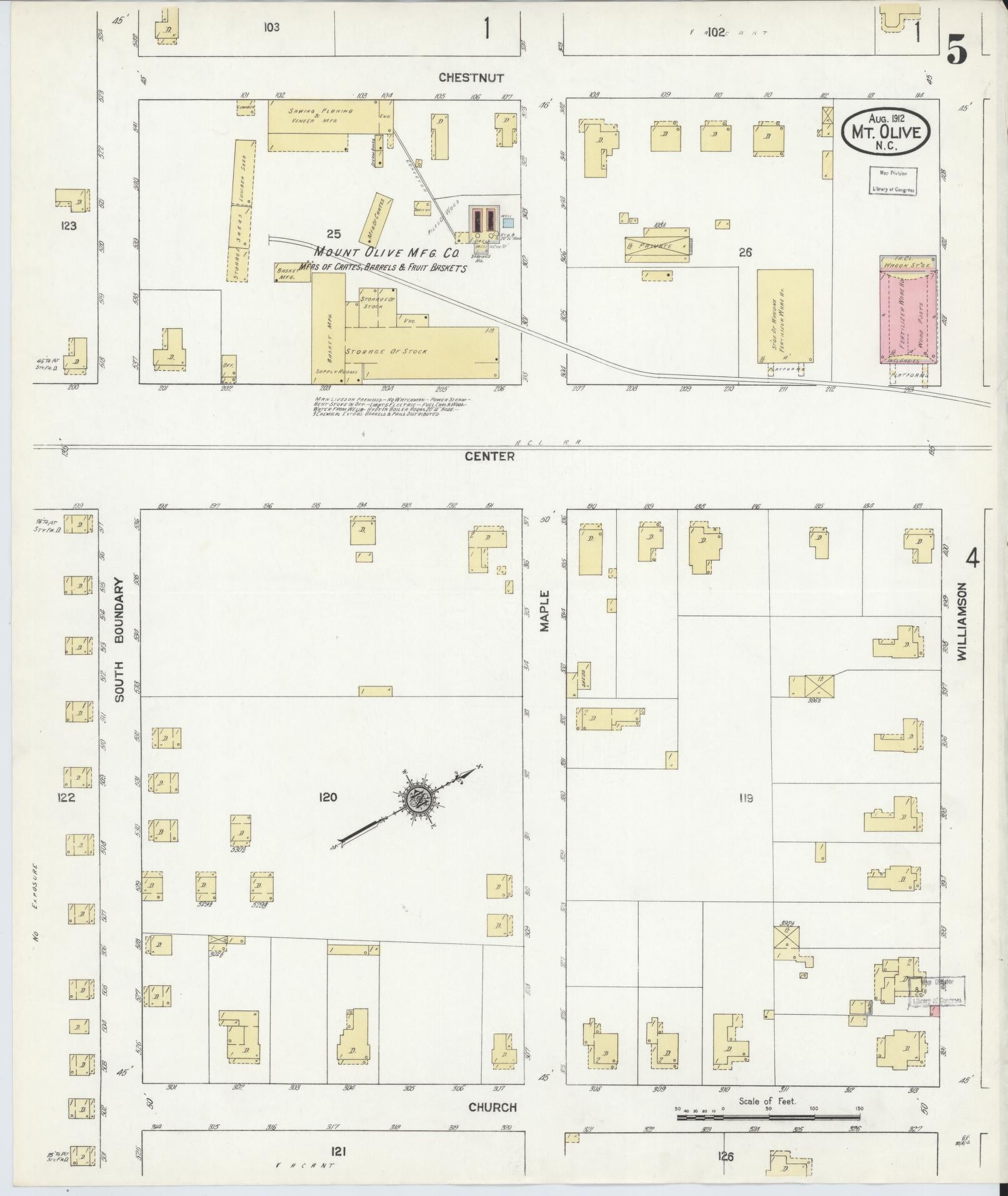 Sanborn Fire Insurance Map from Mount Olive, Wayne County, North Carolina (1912), Sheet #0005 - Complete Map Set gallery image, historic Sanborn map, vintage wall art, North Carolina North Carolina