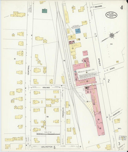 Sanborn Fire Insurance Map from Hudson, Middlesex County, Massachusetts (1909), Sheet #0004 - Historic Sanborn Fire Insurance Map Print, vintage old map wall art, antique decor, genealogy gift, Massachusetts Massachusetts map