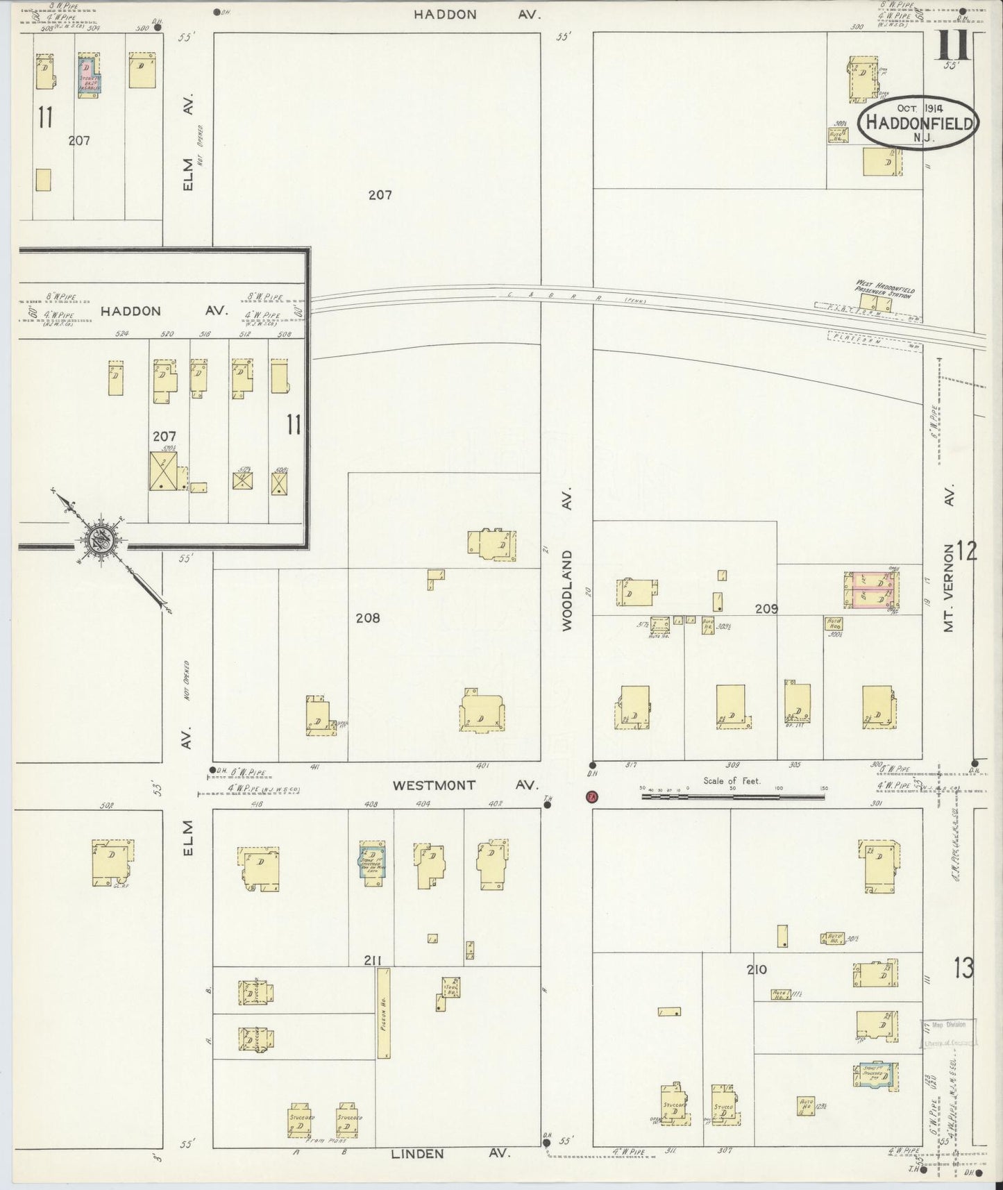 Sanborn Fire Insurance Map from Haddonfield, Camden County, New Jersey (1914), Sheet #0011 - Complete Map Set gallery image, historic Sanborn map, vintage wall art, New Jersey New Jersey