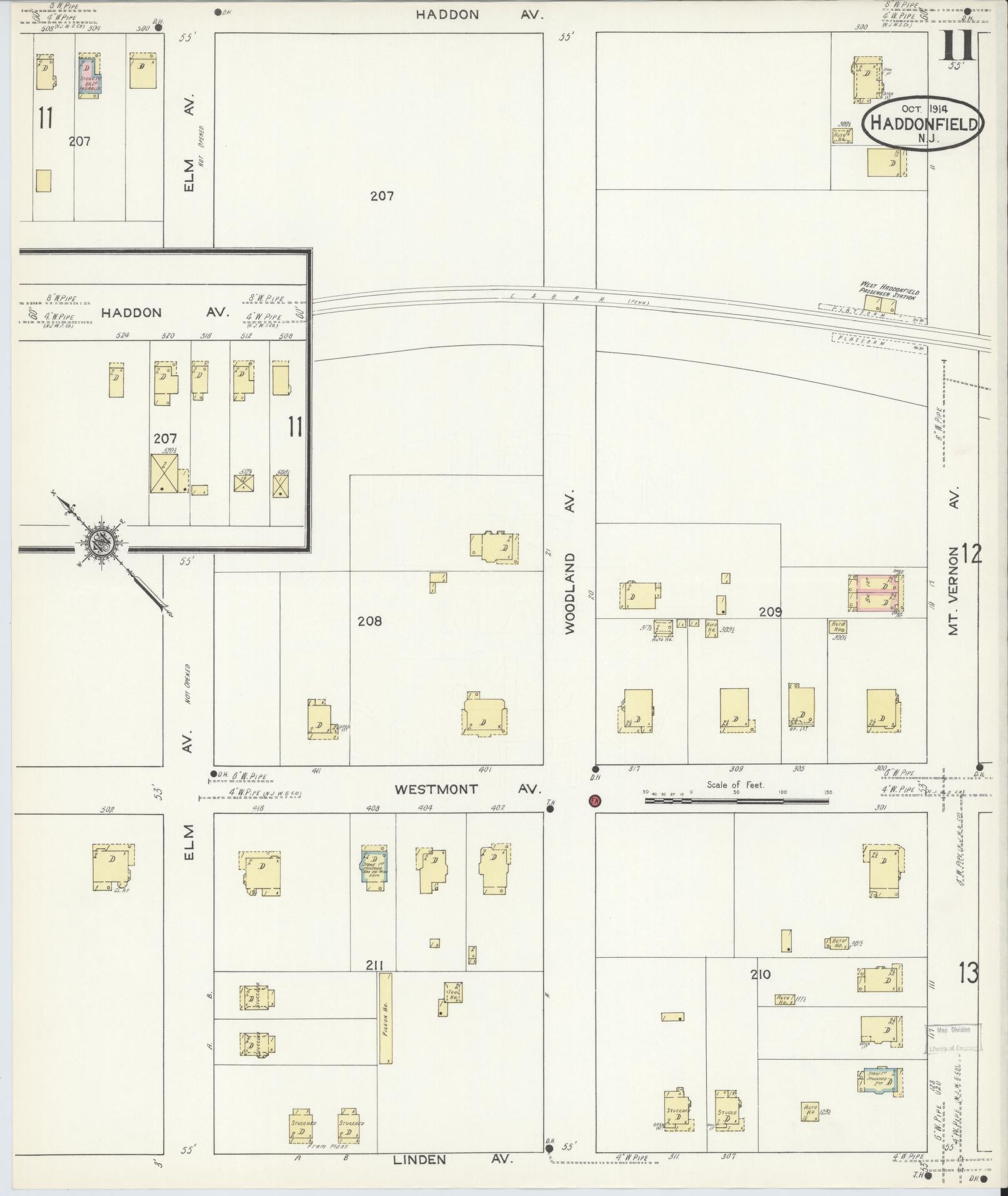 Sanborn Fire Insurance Map from Haddonfield, Camden County, New Jersey (1914), Sheet #0011 - Complete Map Set gallery image, historic Sanborn map, vintage wall art, New Jersey New Jersey