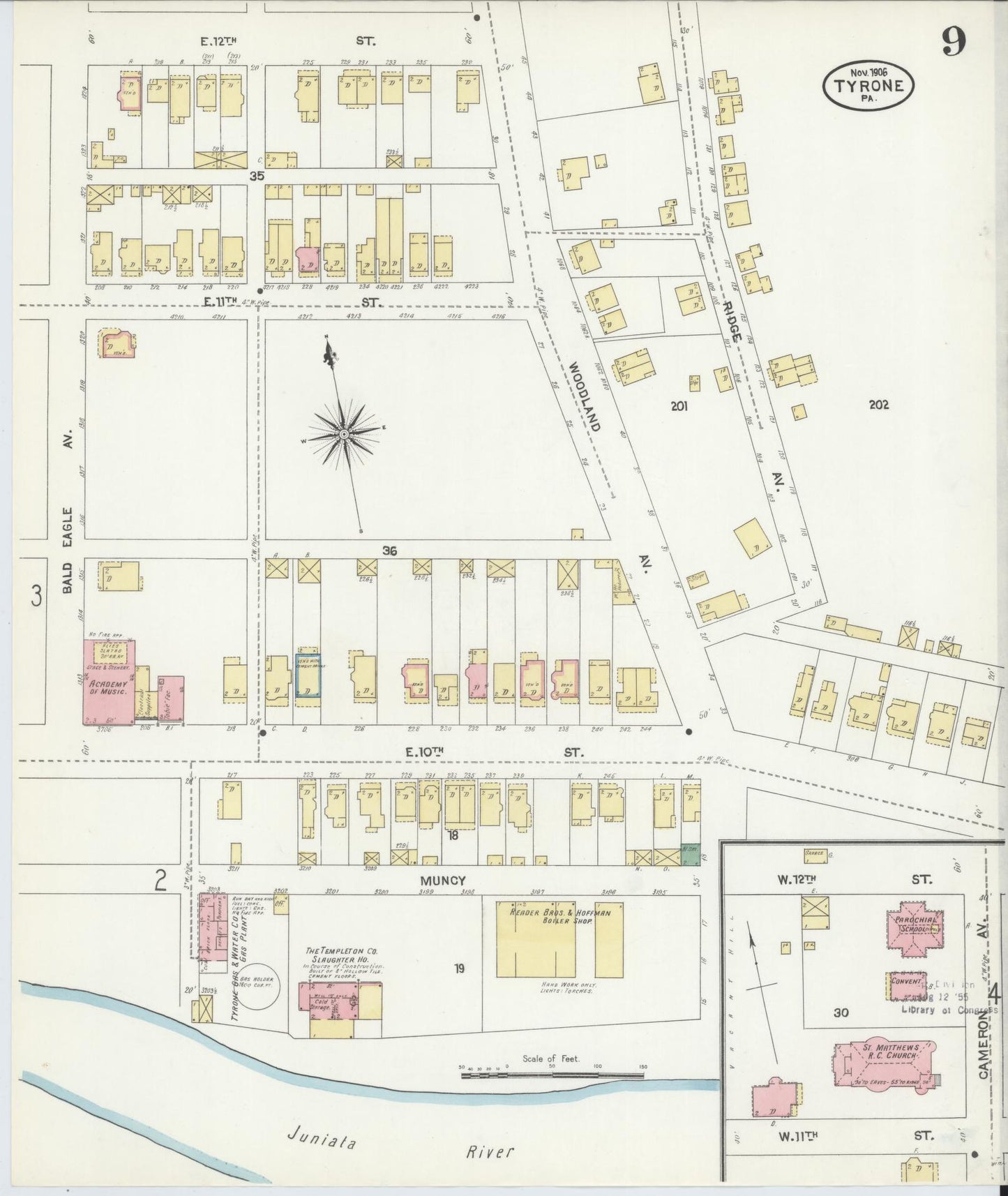 Sanborn Fire Insurance Map from Tyrone, Blair County, Pennsylvania (1906), Sheet #0009 - Complete Map Set gallery image, historic Sanborn map, vintage wall art, Pennsylvania Pennsylvania