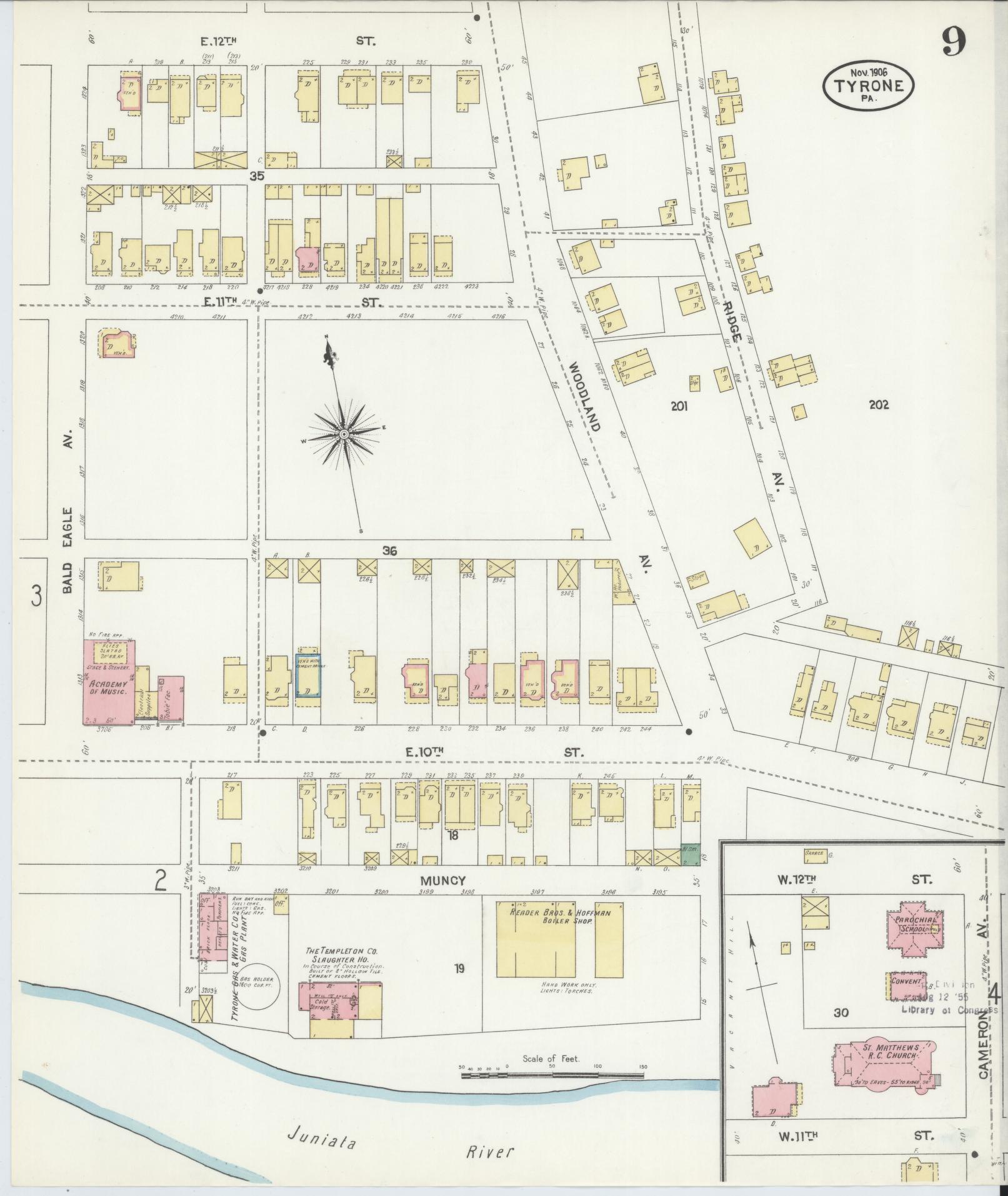 Sanborn Fire Insurance Map from Tyrone, Blair County, Pennsylvania (1906), Sheet #0009 - Complete Map Set gallery image, historic Sanborn map, vintage wall art, Pennsylvania Pennsylvania