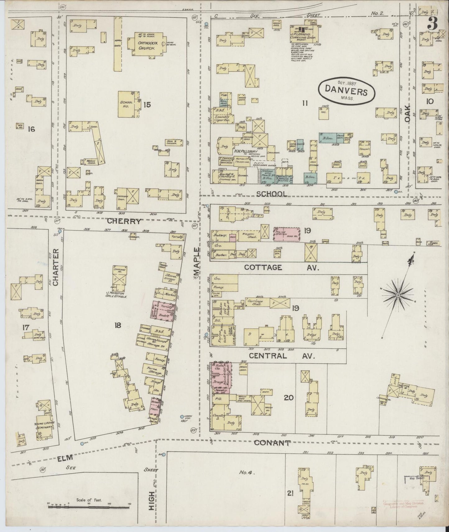 Sanborn Fire Insurance Map from Danvers, Essex County, Massachusetts (1887), Sheet #0003 - Complete Map Set gallery image, historic Sanborn map, vintage wall art, Massachusetts Massachusetts