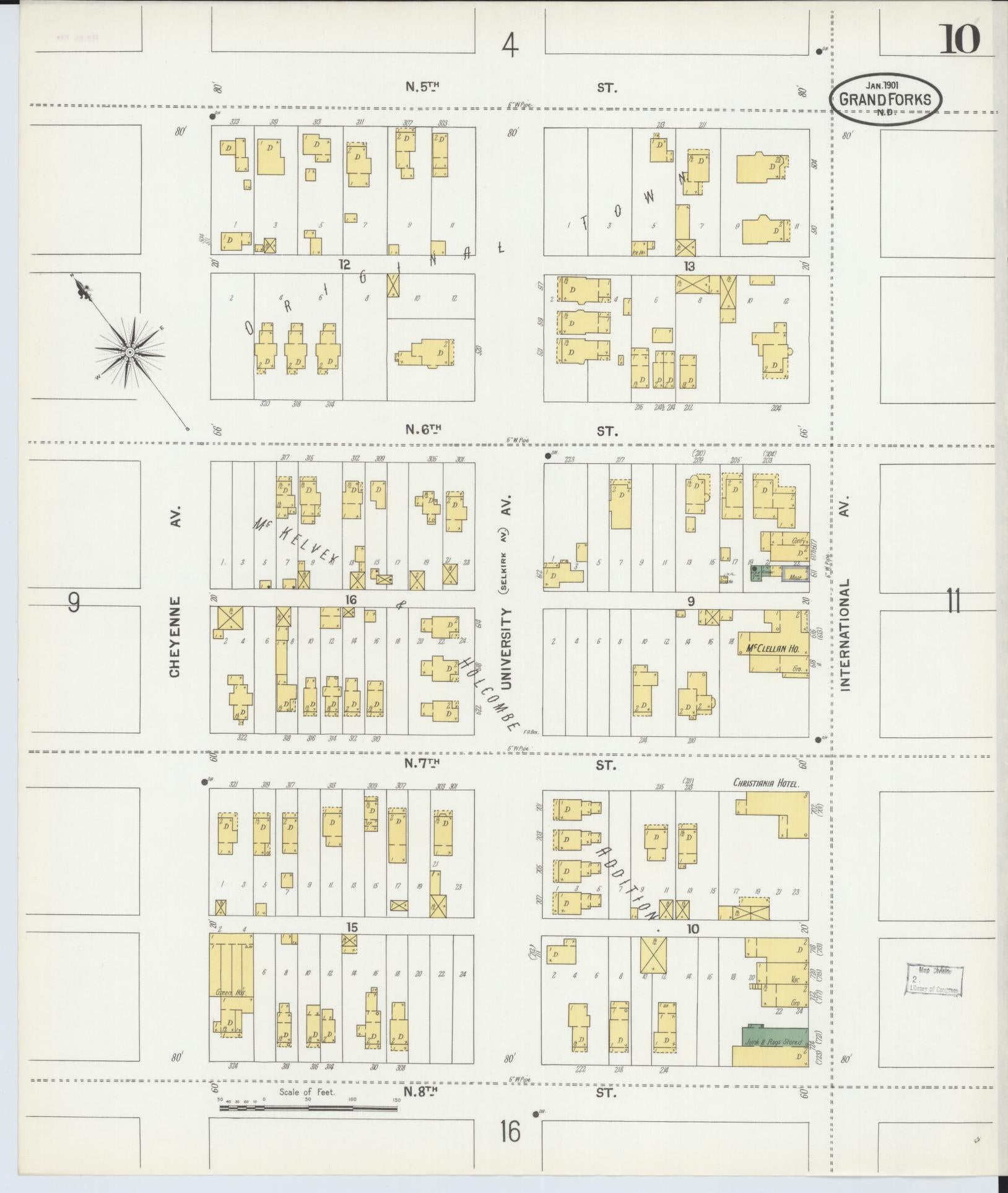 Sanborn Fire Insurance Map from Grand Forks, Grand Forks County, North Dakota (1901), Sheet #0010 - Historic Sanborn Fire Insurance Map Print, vintage old map wall art, antique decor, genealogy gift, North Dakota North Dakota map