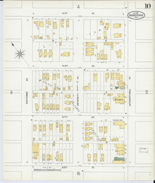 Sanborn Fire Insurance Map from Grand Forks, Grand Forks County, North Dakota (1901), Sheet #0010 - Historic Sanborn Fire Insurance Map Print, vintage old map wall art, antique decor, genealogy gift, North Dakota North Dakota map