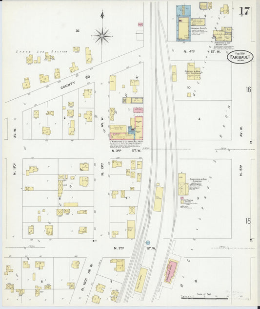 Sanborn Fire Insurance Map from Faribault, Rice County, Minnesota (1909), Sheet #0017 - Historic Sanborn Fire Insurance Map Print, vintage old map wall art, antique decor, genealogy gift, Minnesota Minnesota map