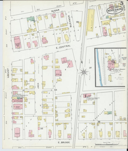 Sanborn Fire Insurance Map from Miamisburg, Montgomery County, Ohio (1892), Sheet #0005 - Historic Sanborn Fire Insurance Map Print, vintage old map wall art, antique decor, genealogy gift, Ohio Ohio map