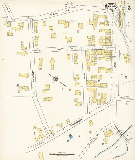 Sanborn Fire Insurance Map from Orleans, Orleans County, Vermont (1922), Sheet #0003 - Historic Sanborn Fire Insurance Map Print, vintage old map wall art, antique decor, genealogy gift, Vermont Vermont map