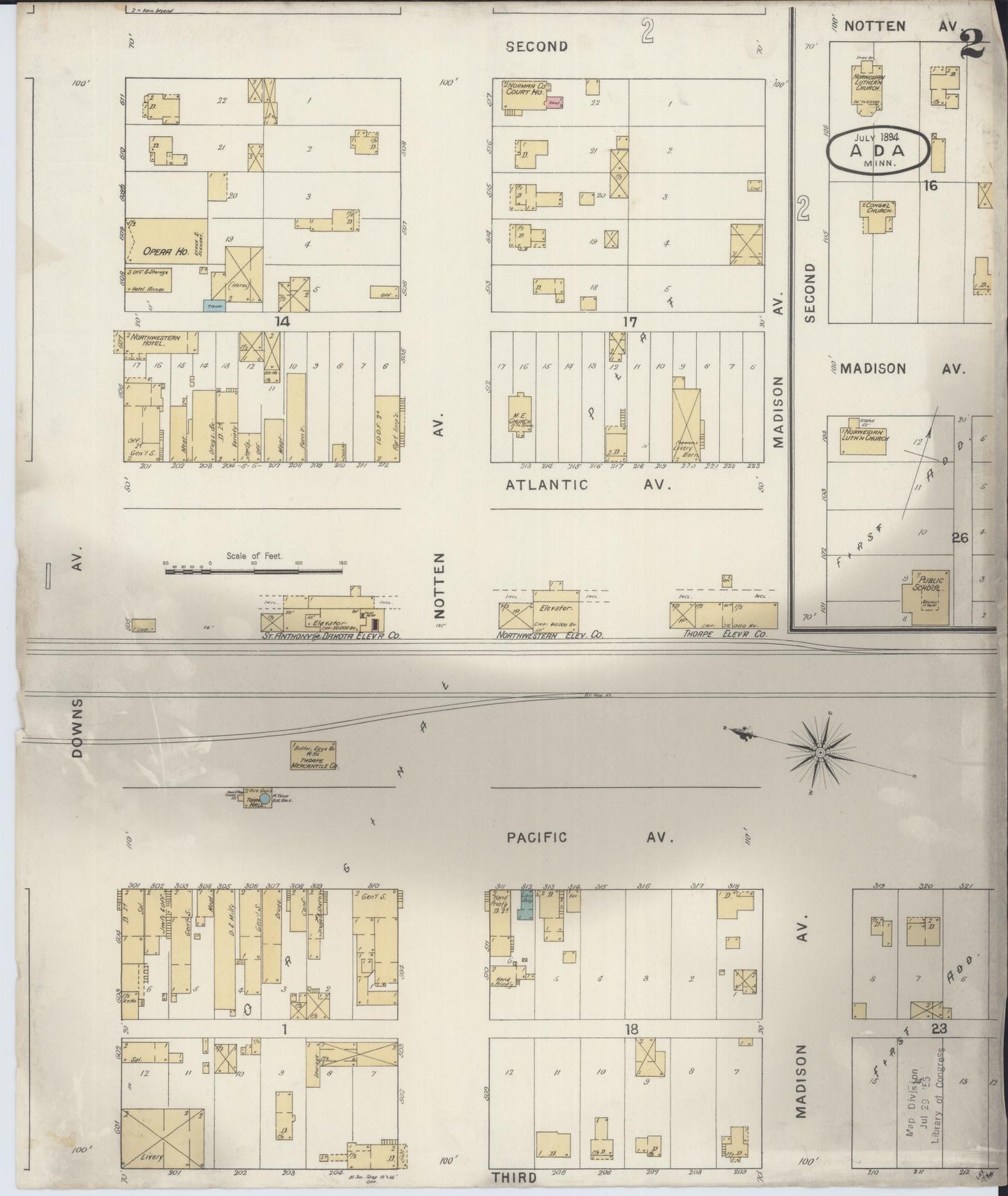 Sanborn Fire Insurance Map from Ada, Norman County, Minnesota (1894), Sheet #0002 - Historic Sanborn Fire Insurance Map Print, vintage old map wall art, antique decor, genealogy gift, Minnesota Minnesota map