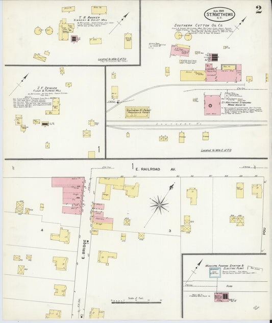 Sanborn Fire Insurance Map from Saint Matthews, Calhoun County, South Carolina (1909), Sheet #0002 - Historic Sanborn Fire Insurance Map Print, vintage old map wall art, antique decor, genealogy gift, South Carolina South Carolina map