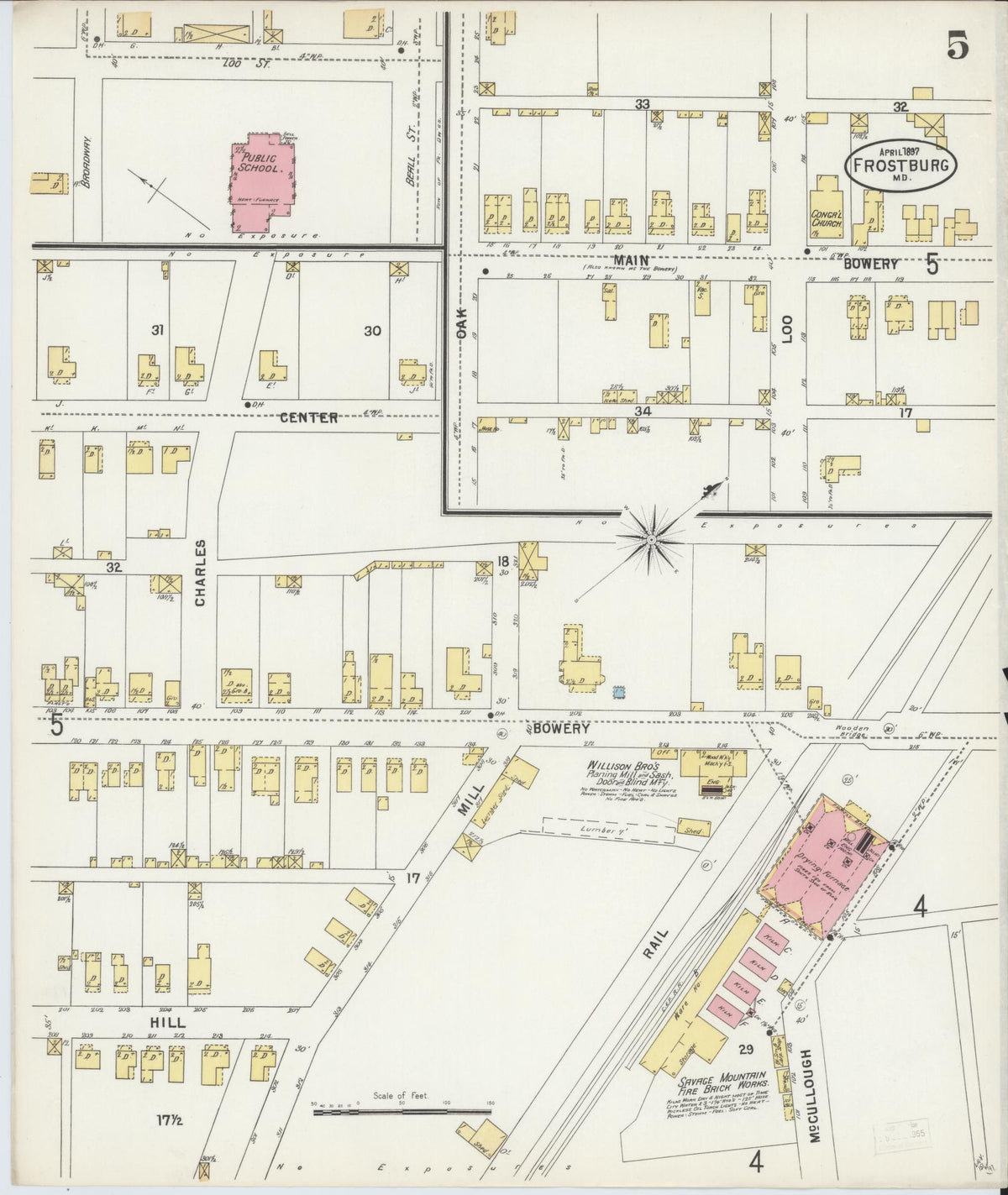 Sanborn Fire Insurance Map from Frostburg, Allegany County, Maryland (1897), Sheet #0005 - Historic Sanborn Fire Insurance Map Print, vintage old map wall art, antique decor, genealogy gift, Maryland Maryland map