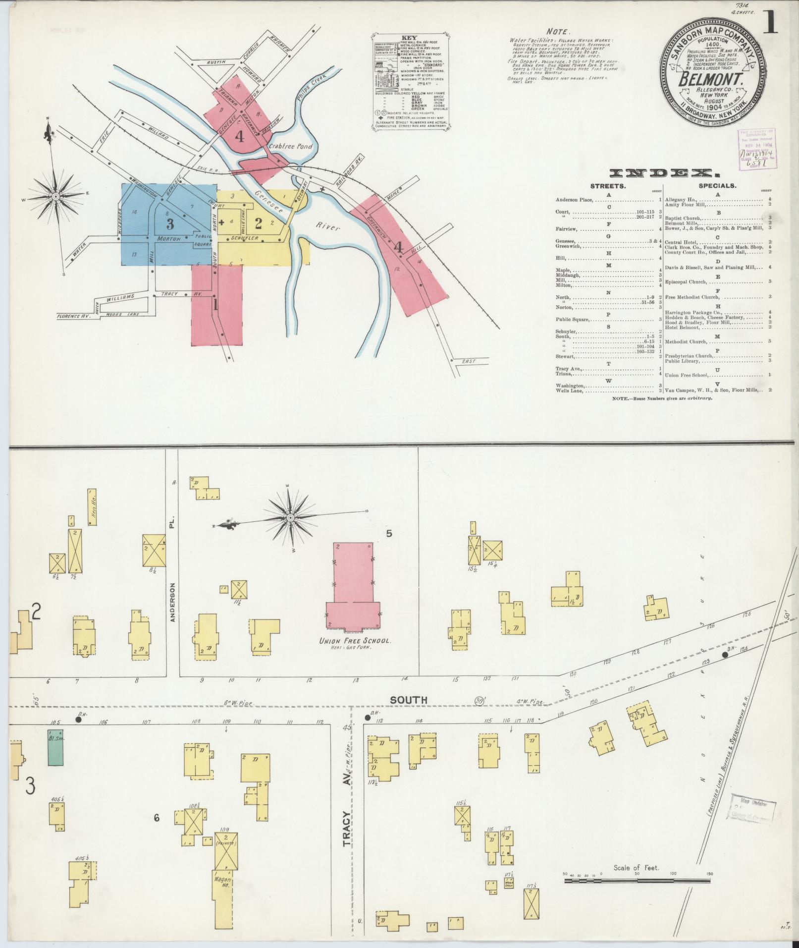 Sanborn Fire Insurance Map from Belmont, Allegany County, New York (1904), Sheet #0001 - Historic Sanborn Fire Insurance Map Print, vintage old map wall art, antique decor, genealogy gift, New York New York map