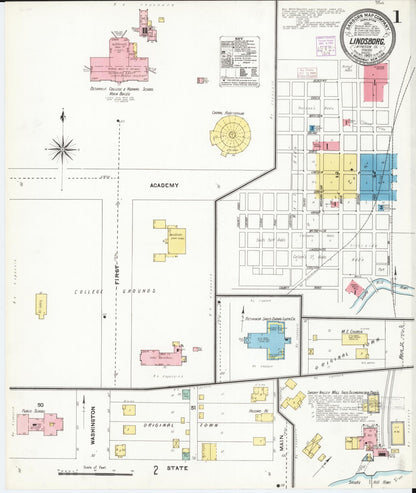 Sanborn Fire Insurance Map from Lindsborg, Mcpherson County, Kansas (1905), Sheet #0001 - Complete Map Set gallery image, historic Sanborn map, vintage wall art, Kansas Kansas
