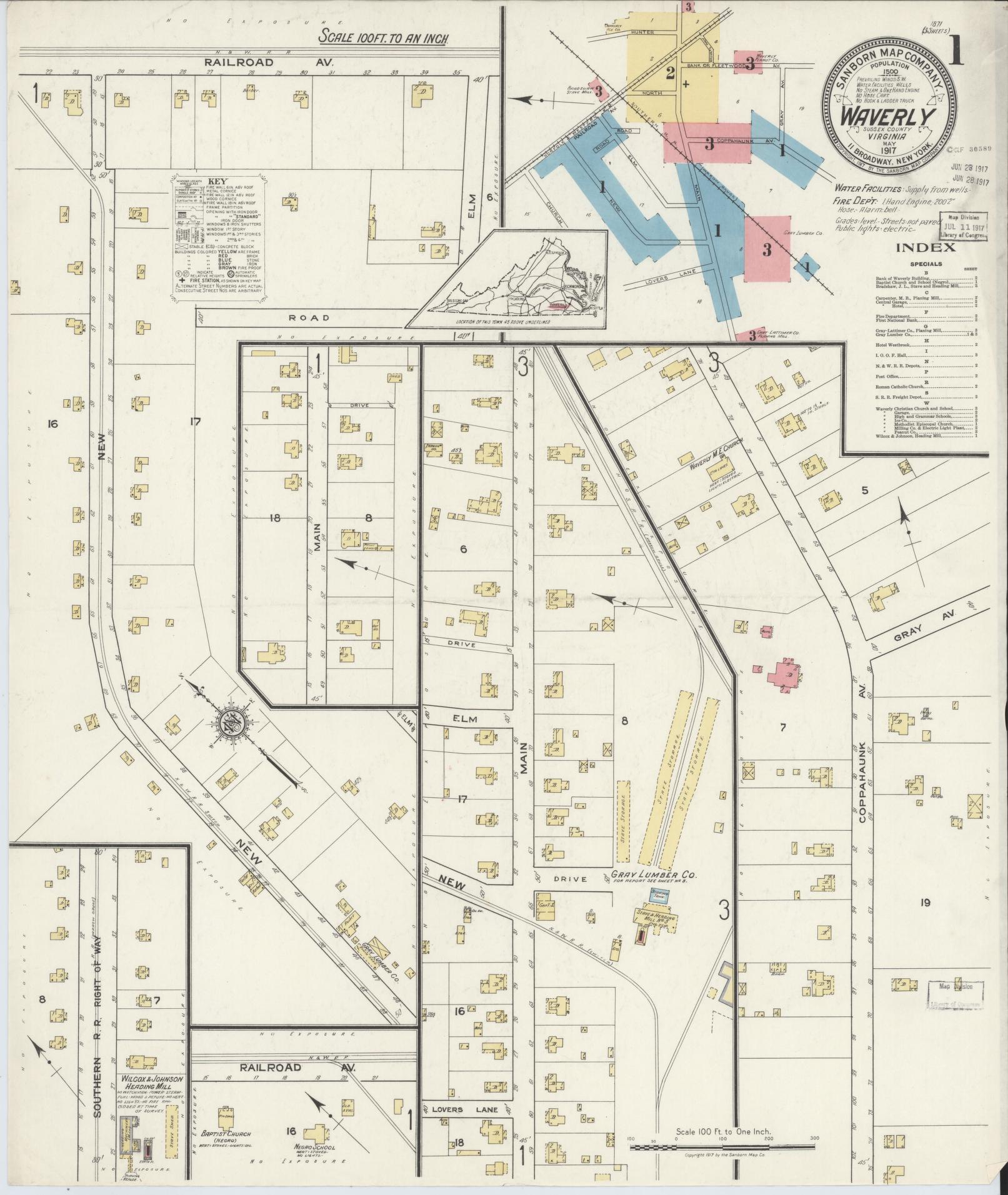 Sanborn Fire Insurance Map from Waverly, Sussex County, Virginia. (1917) – Historic Sanborn Fire Insurance Map Print