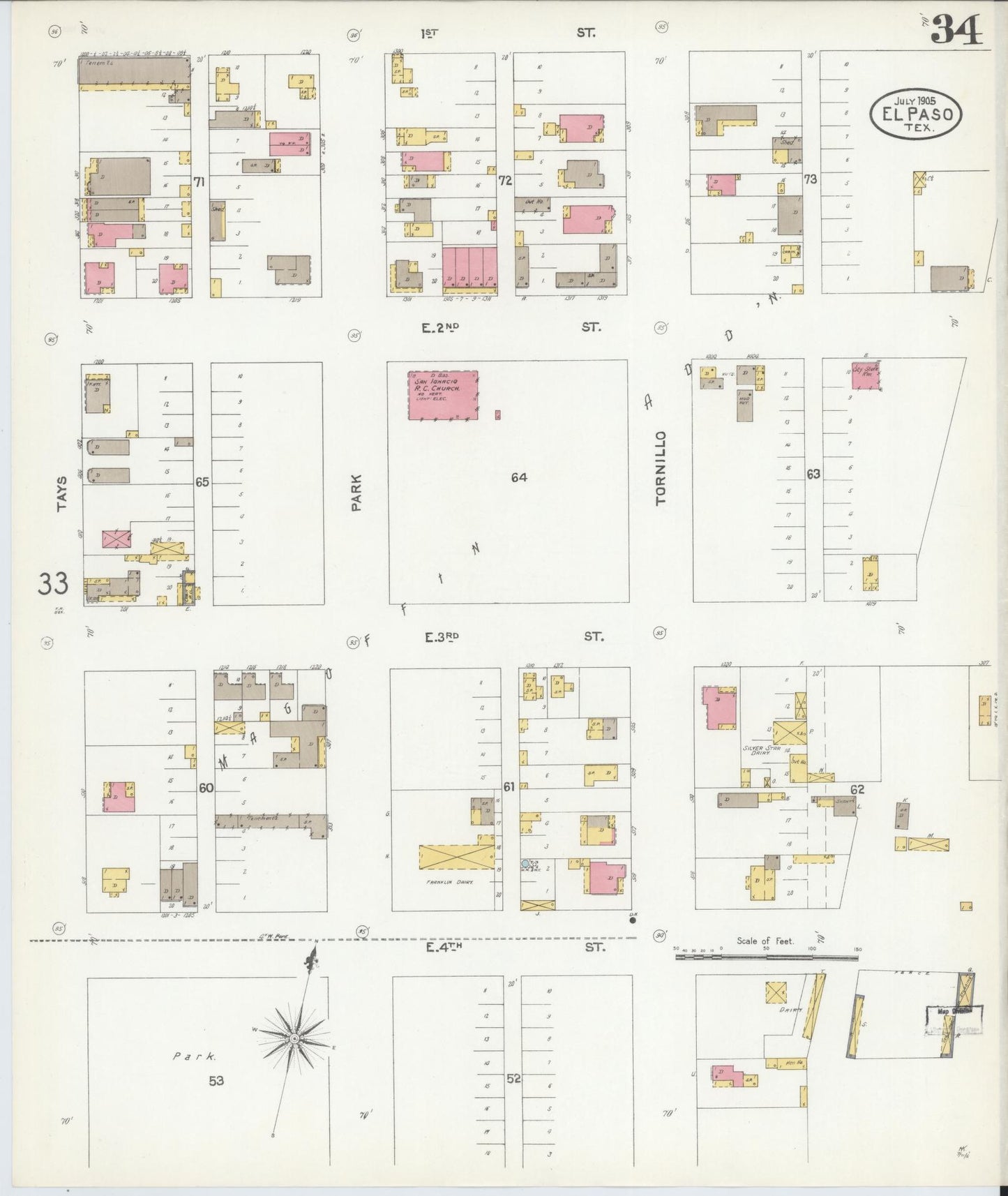 Sanborn Fire Insurance Map from El Paso, El Paso County, Texas (1905), Sheet #0034 - Complete Map Set gallery image, historic Sanborn map, vintage wall art, Texas Texas