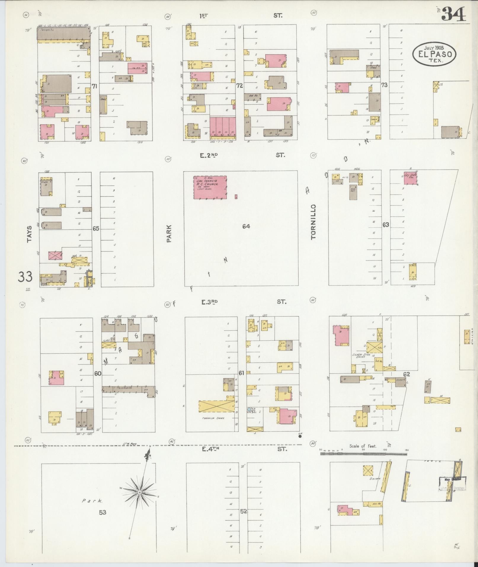 Sanborn Fire Insurance Map from El Paso, El Paso County, Texas (1905), Sheet #0034 - Complete Map Set gallery image, historic Sanborn map, vintage wall art, Texas Texas