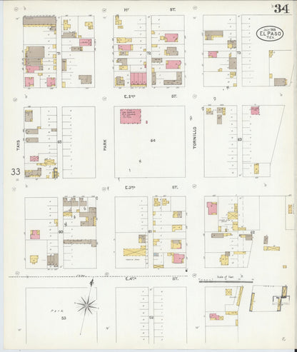 Sanborn Fire Insurance Map from El Paso, El Paso County, Texas (1905), Sheet #0034 - Complete Map Set gallery image, historic Sanborn map, vintage wall art, Texas Texas