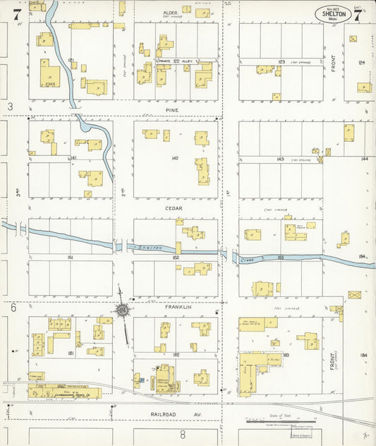 Sanborn Fire Insurance Map from Shelton, Mason County, Washington (1923), Sheet #0007 - Historic Sanborn Fire Insurance Map Print, vintage old map wall art, antique decor, genealogy gift, Washington Washington map