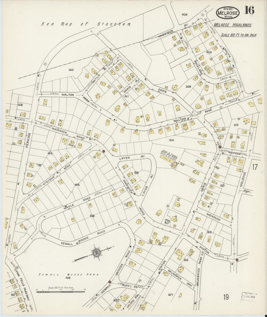 Sanborn Fire Insurance Map from Melrose, Middlesex County, Massachusetts (1915), Sheet #0016 - Historic Sanborn Fire Insurance Map Print, vintage old map wall art, antique decor, genealogy gift, Massachusetts Massachusetts map